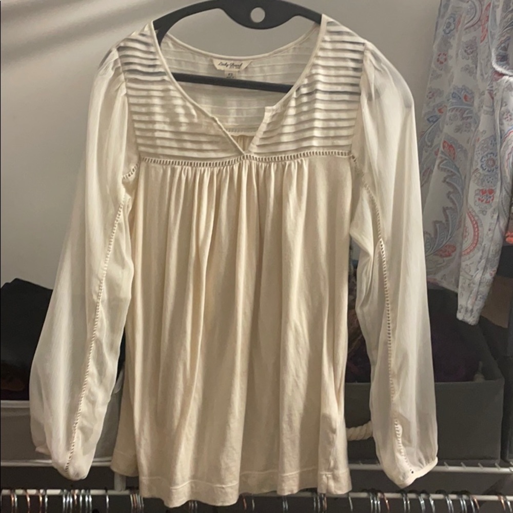 Lucky Brand Cream Top w/ Sheer Sleeves/Cutouts